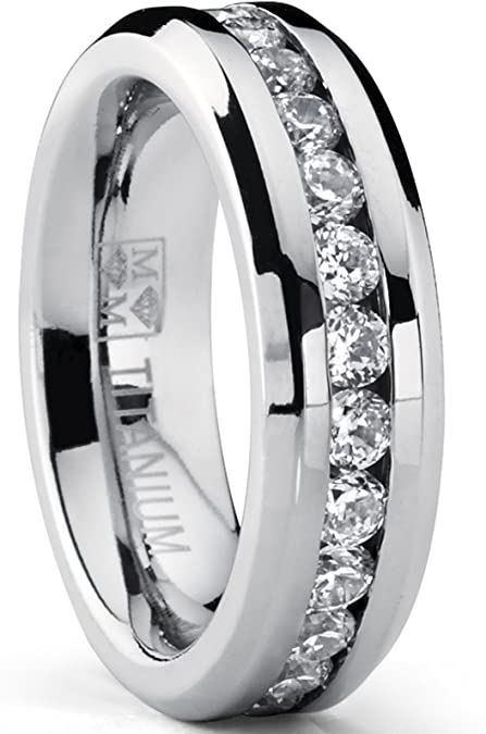 6MM Ladies Eternity Titanium Ring Cubic Zirconia Wedding Band with CZ Sizes 4 to 9