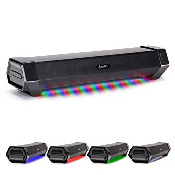 ENHANCE Attack Gaming Speaker Soundbar - Under Monitor PC Sound Bar LED Speaker with 40W Peak Audio Power, 3 LED Color Modes   3 RGB Dynamic Light Effects, Dual Inputs for Gaming PC and Phone AUX