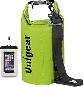 Unigear Sac étanche 2 L/5 L/10 L/20 L/30 L/40 L avec étui pour téléphone et Longue bandoulière réglable pour Bateau/Kayak/pêche/Rafting/Natation/Camping/Snowboard