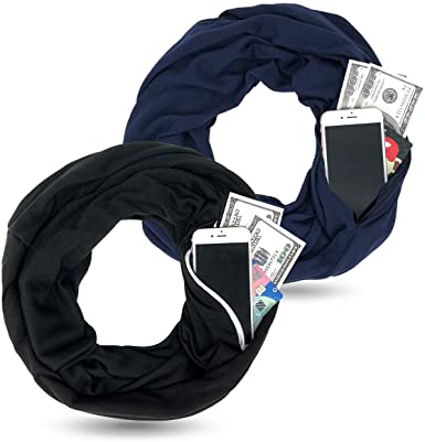 Pocket Scarf - Infinity Scarf With Pocket Travel Scarf Zipper Scarfs For Women Winter Warm Infinity Scarves Wrap