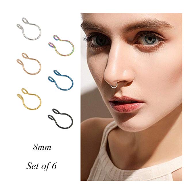 Fake Septum Nose Ring Fake Nose Rings 20g Hoop Nose Ring Gold Rose Gold Silver 8mm Non Pierced Clip Nose Ring Faux Body Piercing Jewelry for Women Men