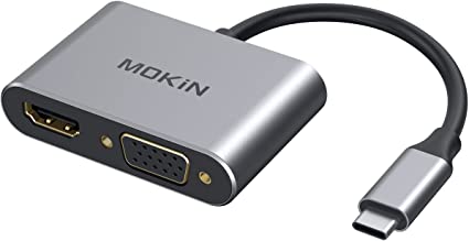 USB C to HDMI VGA Adapter,MOKiN USB C Hub with 4K HDMI, 1080P VGA, Compatible with MacBook Pro/Air/ipad Pro 2018/Dell XPS, and More