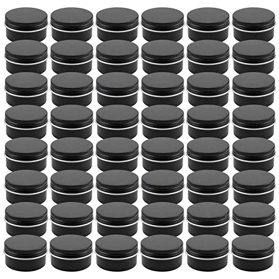 Foraineam 48 Pack 1 oz. Aluminum Round Lip Balm Tin Containers with Screw Lid - Metal Storage Travel Tins Matte Black Empty Tin Jars