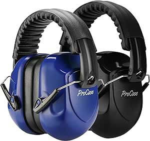 ProCase Noise Reduction Safety Ear Muffs, Hearing Protection Earmuffs, NRR 28dB Noise Sound Protection Headphones for Shooting Gun Range Mowing Construction Woodwork Adult Kids -2 Pack, Navy&Black