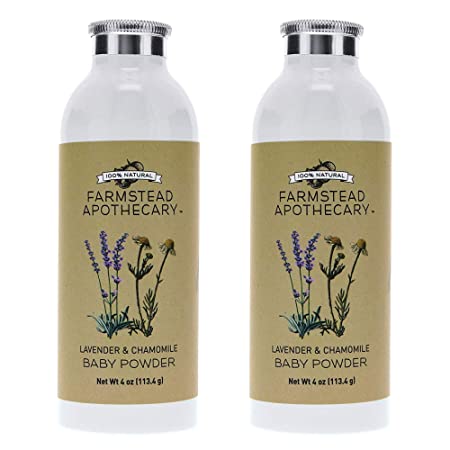 Farmstead Apothecary 100% Natural Baby Powder (Talc-Free) with Organic Tapioca Starch, Organic Chamomile Flowers, Organic Calendula Flowers, Lavender & Chamomile 4 oz (2 Pack)