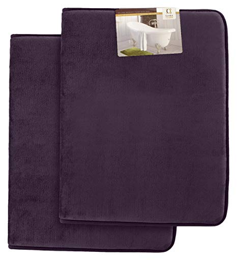 Clara Clark Non Slip Memory Foam Tub-Shower Bath Rug Set, Includes 2 Large Size 20 X 32 inches - Dark Purple