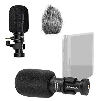 Comica CVM-VS08 Microphone for Smartphone,Cardioid Condenser Directional Shotgun Video Phone Microphone for iPhone,iPad,LG/Samsung/Huawei Android Smartphone with Wind Muff (3.5mm Jack)
