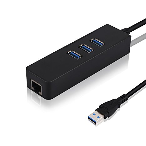 ANTRobut 3 Ports USB 3.0 Hub and RJ45 10/100/1000 Gigabit Ethernet Hub Converter LAN Wired Network Adapter with a Built-in 1ft USB 3.0 Cable