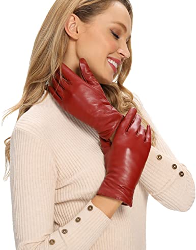 Tochuty Womens Leather Winter Gloves Genuine Sheepskin Full-Hand Touchscreen Texting Warm Cashmere Lined