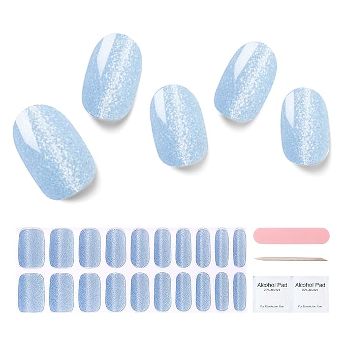 Semi Cured Gel Nail Strips, 20 pcs Gel Nail Stikers, Gel Nail Wraps Semi Cured, Salon-Quality, 2 Weeks Long Lasting