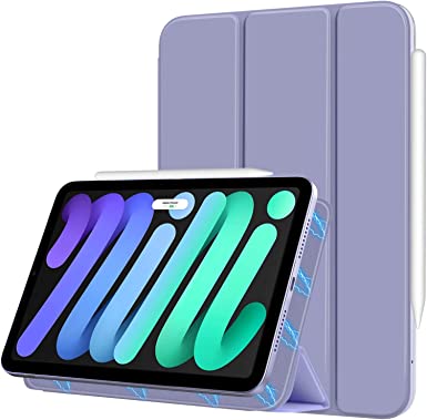 MoKo Magnetic Case for iPad Mini 6, iPad Mini 6th Generation Case 2021, Magnetic Smart Folio Case Slim Lightweight Protective Shell Stand for iPad Mini 6 8.3-inch, Auto Wake/Sleep,Grayish Purple