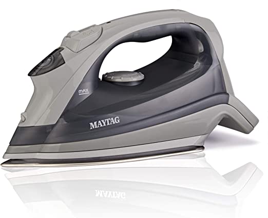 Maytag Speed Heat Steam Iron & Vertical Steamer with with Stainless Steel Sole Plate, Self Cleaning Function   Thermostat Dial, M200 Grey, (Renewed)