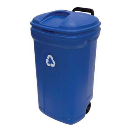United Solutions 34-Gallon Wheeled Rectangular Blow Molded Trash Can, Recycling Blue (1)