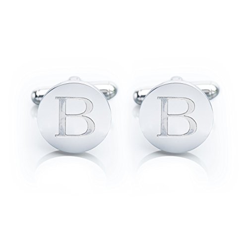 Men’s 18K White Gold-Plated Engraved Initial Cufflinks with Gift Box– Premium Quality Personalized Alphabet Letter