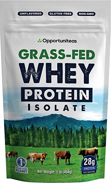 Grass Fed Whey Protein Powder Isolate | Natural, Unflavored, Easy to Mix | Non GMO and Gluten Free | 1 Lb (454 Grams)