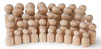 Natural Unfinished Wooden Peg Doll Bodies, Quality People Shapes, Great for Arts and Crafts, Birch and Maple Wood Turnings, Artist Set of 40 in 5 Different Shapes and Sizes
