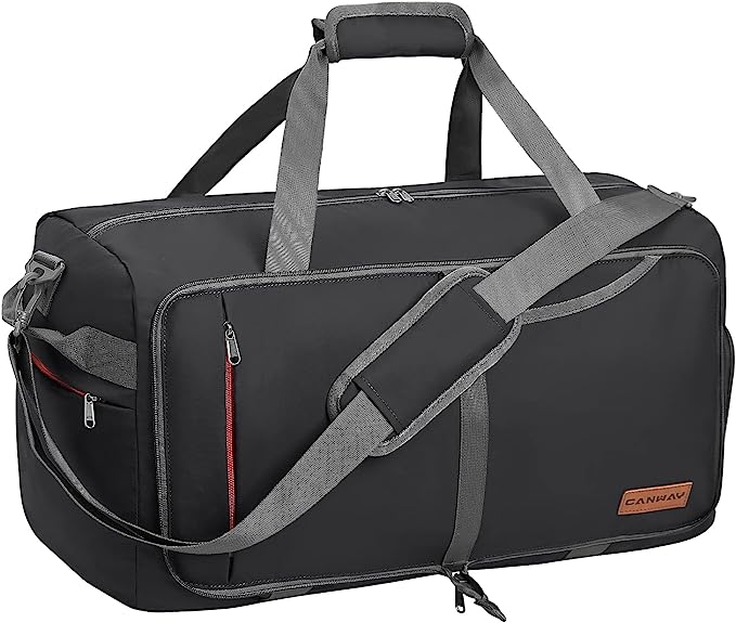 CANWAY Travel Duffel Bag, Unisex Lightweight Foldable Bag, Travel Bag with Shoe Compartment for Men Women Water-Proof & Tear Resistant， Black