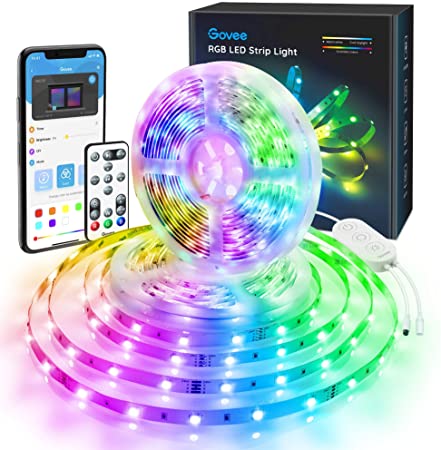 Govee LED Strip 32.8ft Bluetooth, App Control, Remote, Control Box LED Music Lights, 7 Scenes Mode Multicolor LED Light Strips for Bedroom, Room, Kitchen, Party, 2x16.4ft