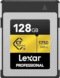 Lexar Professional 128GB CFexpress Type B Memory Card Gold Series, Up to 1750MB/s Read, Raw 8K Video Recording, Supports PCIe 3.0 and NVMe (LCXEXPR128G-RNENG)