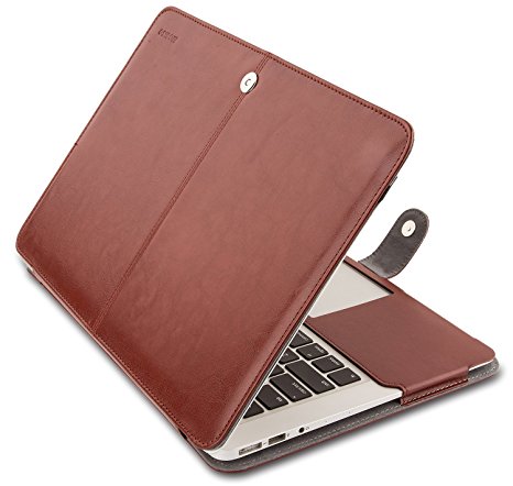 Mosiso Premium Quality PU Leather Book Cover Folio Case with Stand Function for MacBook Air 11 Inch (Models: A1370 and A1465), Brown