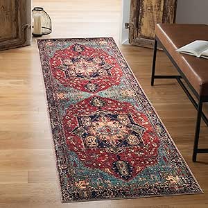 Keen Home Design Machine Washable Area Rugs with Non-Slip Backing, Ideal for Hallway, Living Room, Bedroom, Kitchen and Laundry Room, Vintage Moroccan and Low Pile Rug - (2'6'' x 7')