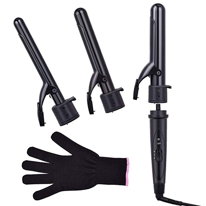 STKJ Curling Tongs, Abody 3 in 1 Curling Iron Wand Set with 3Interchangeable Hair Curler Ceramic Barrels for All Hair Types