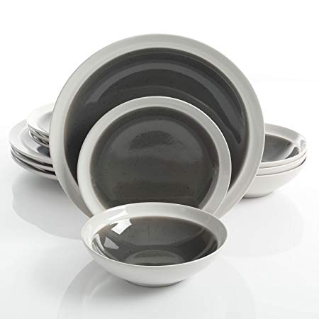 Gibson Elite 114379.12RM Clementine 12-Piece Reactive Glaze Dinnerware Set Service for 4, Grey