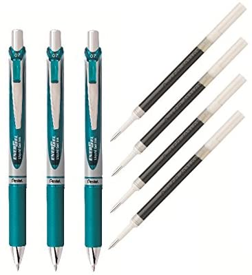 Pentel EnerGel Deluxe RTX Liquid Gel Ink Pen Set Kit, Pack of 3 with 4 Refills (Turquoise - 0.7mm) …