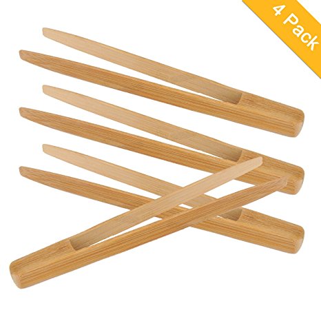 RUAYO 100% Premium Natural Bamboo Tongs, 9.6 Inch Kitchen Tongs Tool for bagel, Toast & Cake, More Buying Choices (4-Pack)