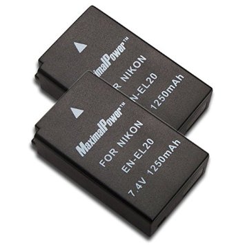 MaximalPower DB NIK EN-EL20 x2 ENEL20 1 J1 J2 J3 S1 SLR Digital Camera Battery Black