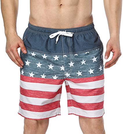 ATTRACO Mens USA American Flag Swim Trunks Quick Dry Beach Boardshort