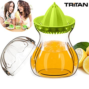 SELEWARE Premium Tritan Plastic Manual Citrus Squeezer Juicer Container Set with Lid, BPA-Fre, Freezer, Dishwasher Safe(21oz Green)