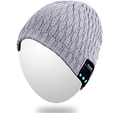 Bluetooth Beanie,Qshell Winter Fashional Hat Double Knit Music Cap with Removal Speakers & Mic Hands Free Wireless Headphones Headsets Earphone for Running Skiing Skating Hiking,Christmas Gifts - Gray