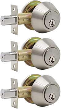 Probrico (3 Pack) Keyed Alike (Combo Packs) Single Cylinder Deadbolts Brushed Nickel, Keyway Keys Handleset, 3 Keys Anti-Theft Interior& Exterior Door Hardware (for Entrance Lock and Front Gate)
