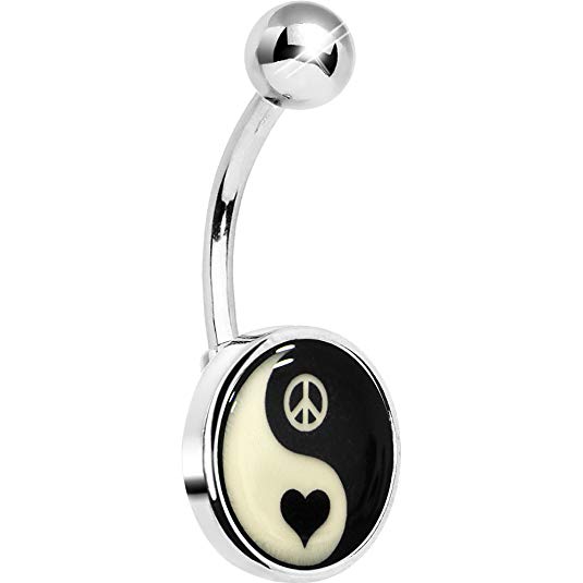 Body Candy Unisex Adult Glow in The Dark Yin Yang Peace Heart Belly Button Ring