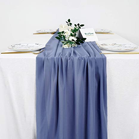 SoarDream 2 Pack Chiffon Table Runner Dusty Blue 10Ft Wedding Table Runner for Bachelorette Party Events Reception Table Decorations