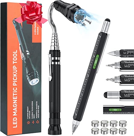 FLY2SKY Christmas Stocking Stuffer for Dad Cool Gadgets Christmas Dad Gift Men Husband LED Light Magnetic Pickup Tool   6 in 1 Multitool Pen Stocking Stuffers Gifts for Men Who Has Everything