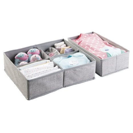 mDesign Fabric Baby Nursery Closet Organizer for Clothes, Towels, Socks, Shoes - Set of 2, Large, 5 Compartments, Gray