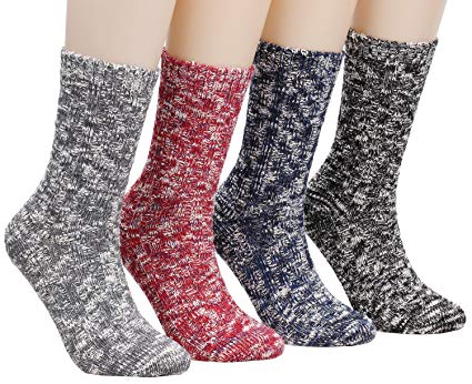Galsang 4 Pairs Womens Thick Comfortable Winter Vinatge Wool Knit Crew Sock A152