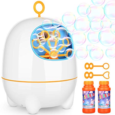 Amagoing Rechargeable Bubble Machine, Automatic Bubble Blower for Kids with Bubbles Solutions and 2 Blowing Speed Levels for Outdoor/Indoor Use