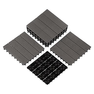 Patio Floor Tiles - Set of 6 Wood/Plastic Composite Interlocking Deck Tiles for Outdoor Flooring ?? Covers 5.8-Square-Feet by Pure Garden (Gray)