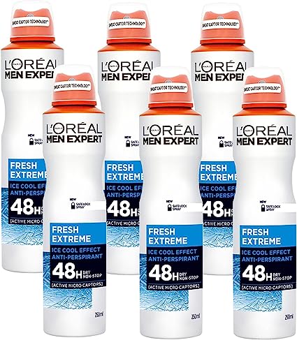 L'Oréal Men Expert Fresh Extreme 48 Hrs Anti-Perspirant Deodorant for Men, 250 ml, Pack of 6, Bulk Buy