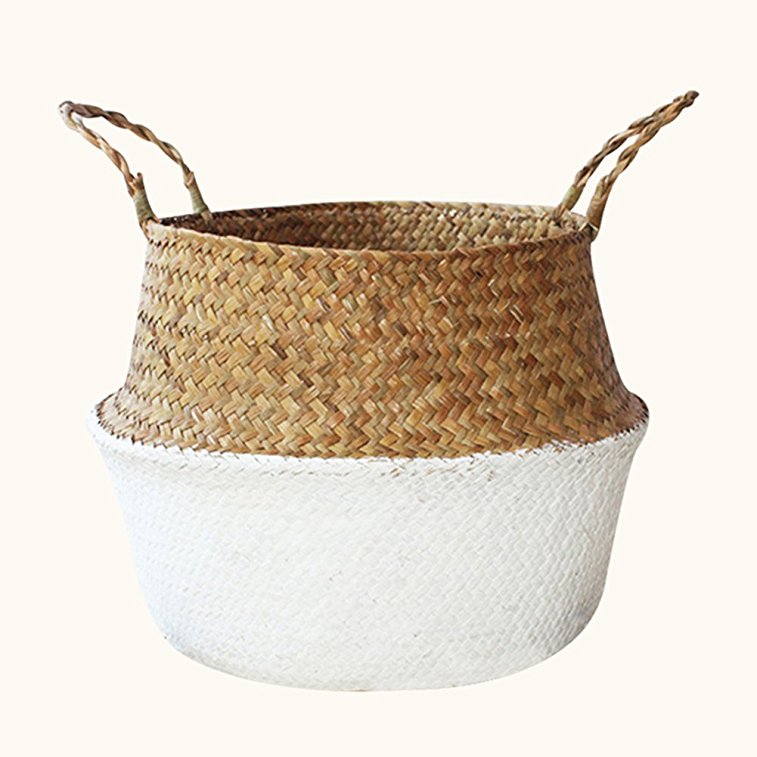 LianLe Natural Seagrass Belly Basket Panier Storage Plant Pot Collapsible Nursery Laundry Tote Bag with Handles