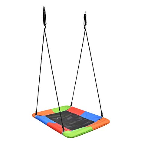 Swinging Monkey Giant Mat Platform Swing in Vibrant Rainbow Tree Swing 40" x 30" 400 lb Weight Capacity Waterproof Fabric Reinforced Steel Frame No Hassle Adjustable Ropes Easy Install