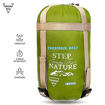 Forbidden Road Portable Lightweight Sleeping Bag Single Warm Weather (5 Color) 1.6 lbs/2.07 lbs Waterproof Envelope for Man Woman Camping, Hking, Backpacking - Free Compression Bag Included