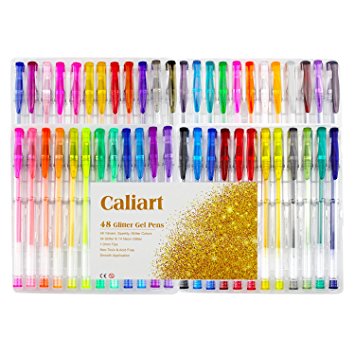 Caliart Glitter Gel Pens Set 48 Sparkly Colors Premium Quality Gel Pens for Adult Coloring Books Mandalas Crafting Doodling Drawing Scrapbooking