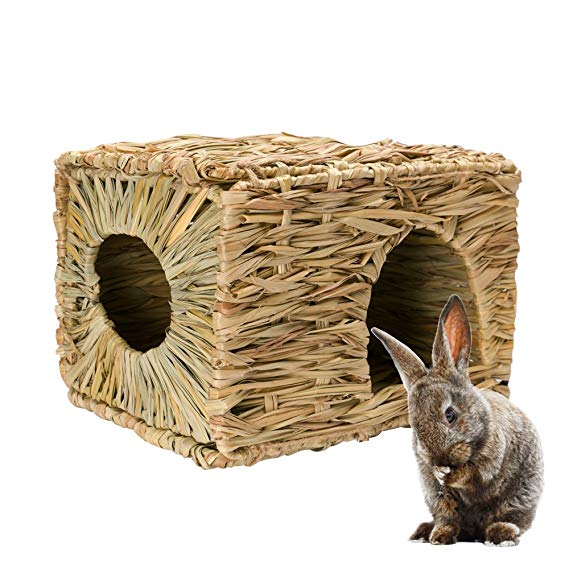 Mkono Natural Seagrass Mat Bed Hideaway Toy, Hand Woven for Rabbit Guinea pig Chinchilla Ferret