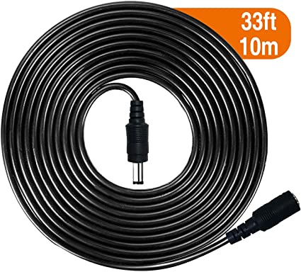 Tonton Power Extension Cable 33ft 10M 2.1mm x 5.5mm Compatible with 12V DC Adapter Cord for CCTV Security Camera IP Camera Standalone DVR NVR System (Black)