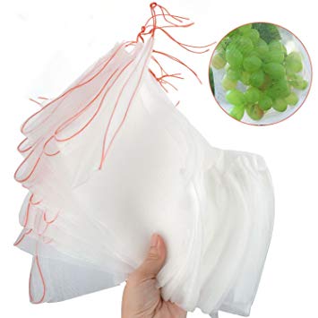 Pannow 100Pcs Plant Protect Bag, Garden Netting Bag Insects Mosquito Bug Net Barrier Bag Garden Plant Fruit Flower Protect Bag, Mesh Netting Bags - White 6" x 10"