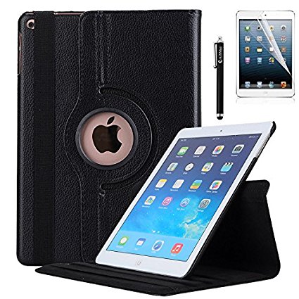 New iPad 9.7 2017 Case - AiSMei Rotating Stand Case Cover with Auto Sleep Wake for Apple 9.7 inch New iPad 2017 [A1822, A1823], Also Fits iPad Air 2013 [A1474,A1475,A1476] - Black